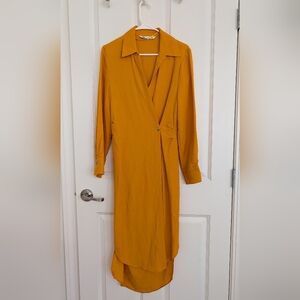 Elegant Mustard Wrap Dress